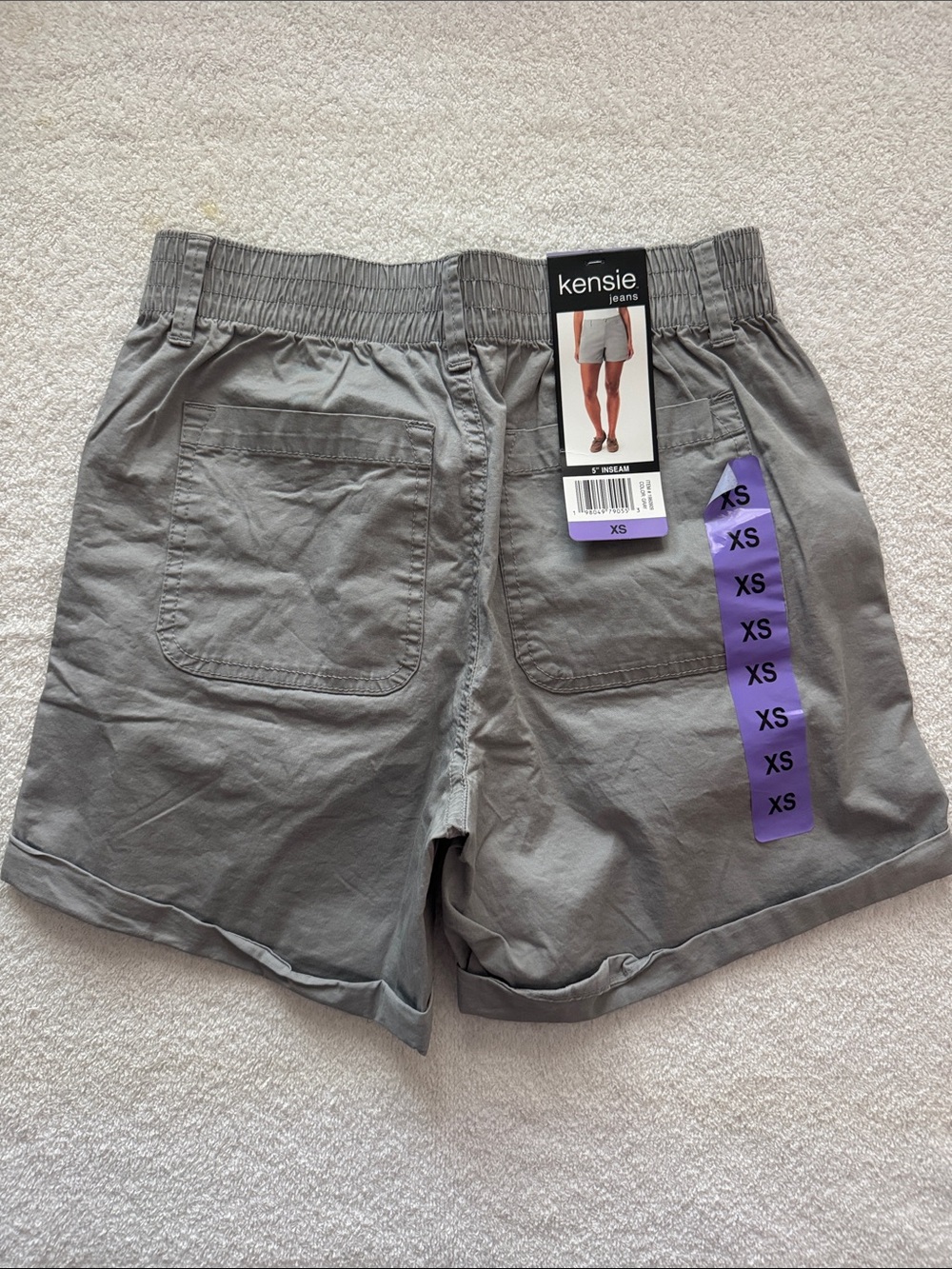 Kensie Gray Elastic Waist Utility Shorts